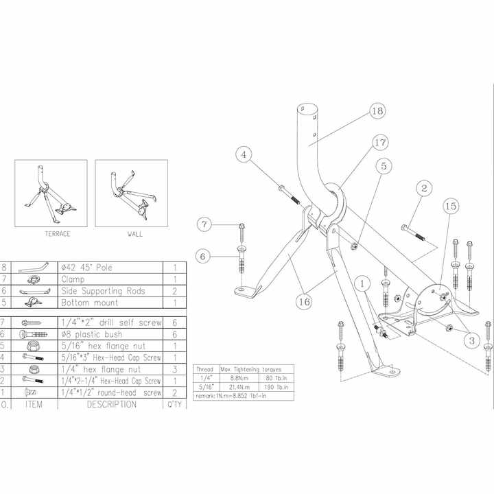 DYMACHINE Antennebevestiging Statiefbeugels TV-paalkabels Zware satellietschotel