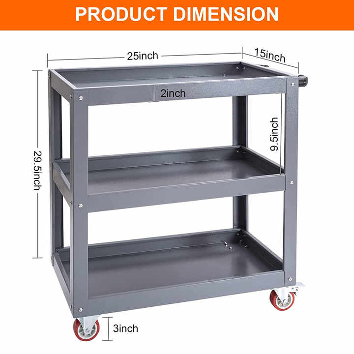 DYMACHINE 3-laags gereedschapswagen voor rollend gereedschap met afsluitbare wielen