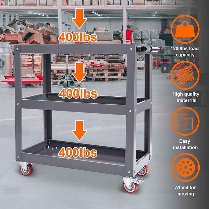 DYMACHINE 3-laags gereedschapswagen voor rollend gereedschap met afsluitbare wielen